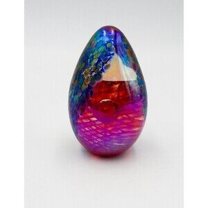 Glass Eye Studio GES Iridescent Egg Art Glass Swirl Bubble Paperweight 1994